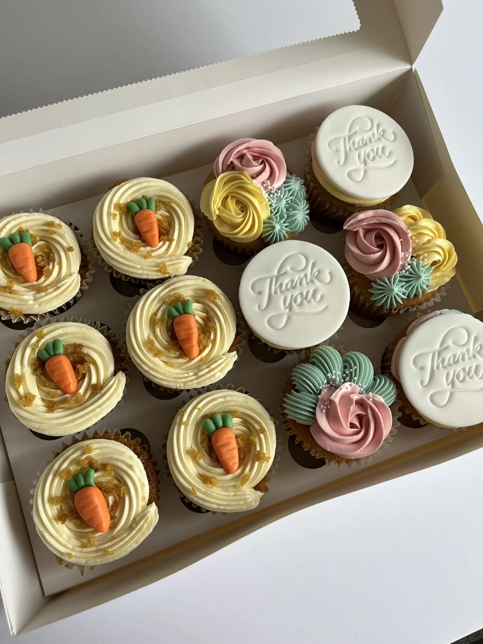 Vanilla and carrot thank you cupcakes